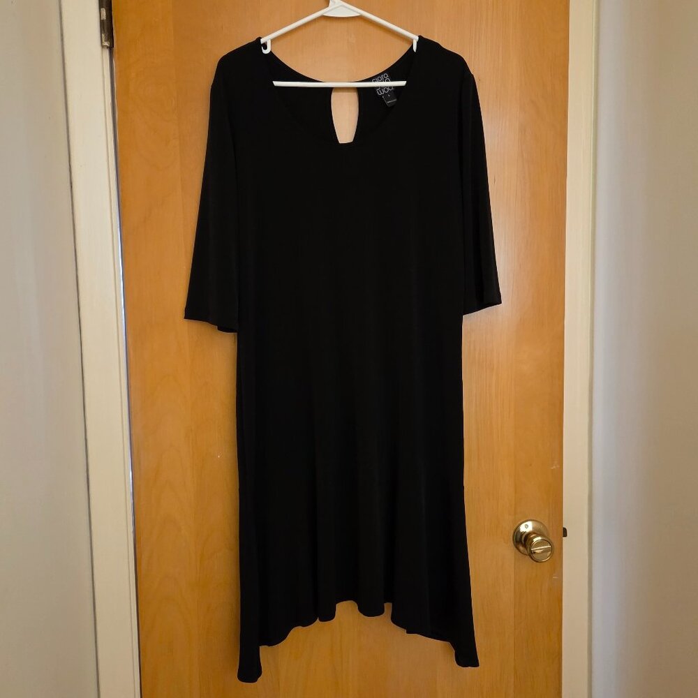Clara Sun Woo Midi Dress Womens L Black Pullover Stretch Tiered Minimalist USA